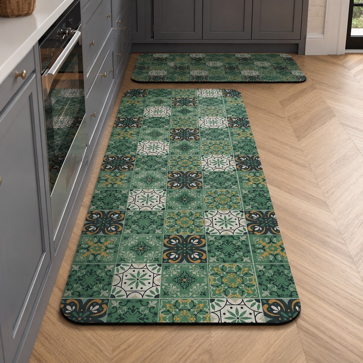 Tapis de cuisine | Carreaux verts