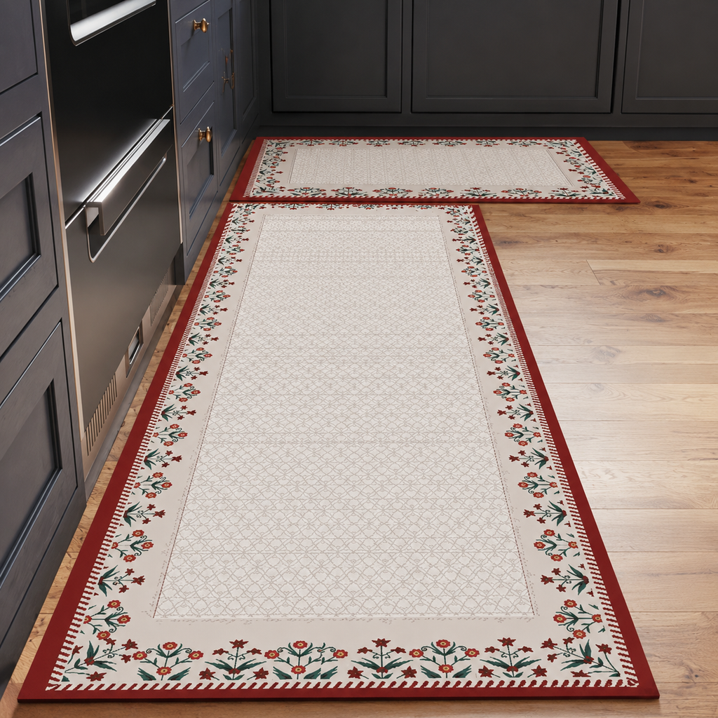 Tapis de cuisine | Floral rouge
