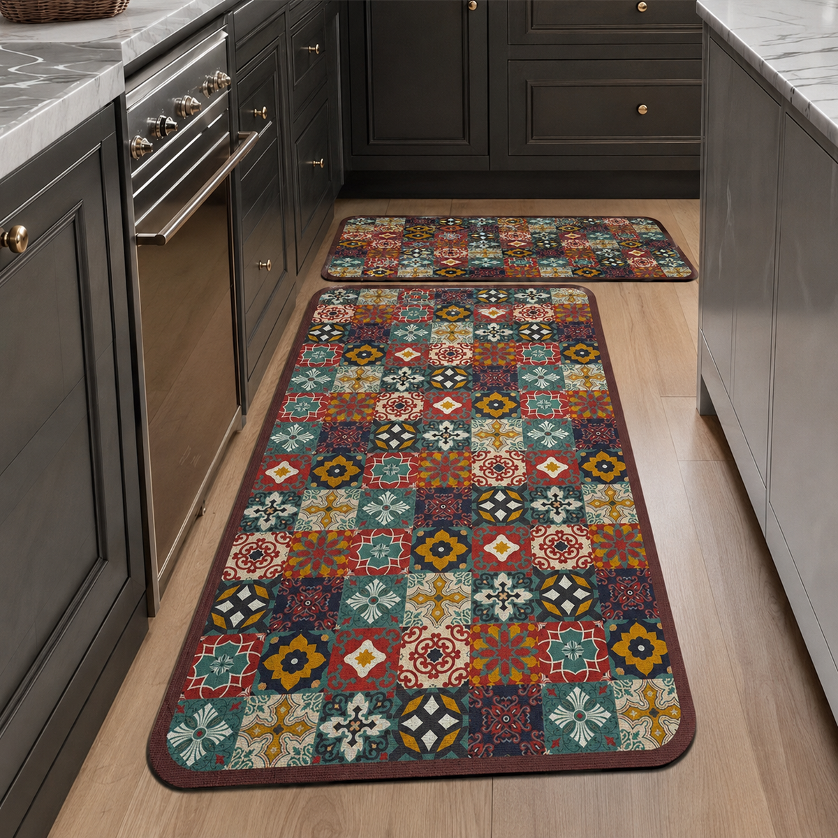Tapis de cuisine | Carreaux colorés
