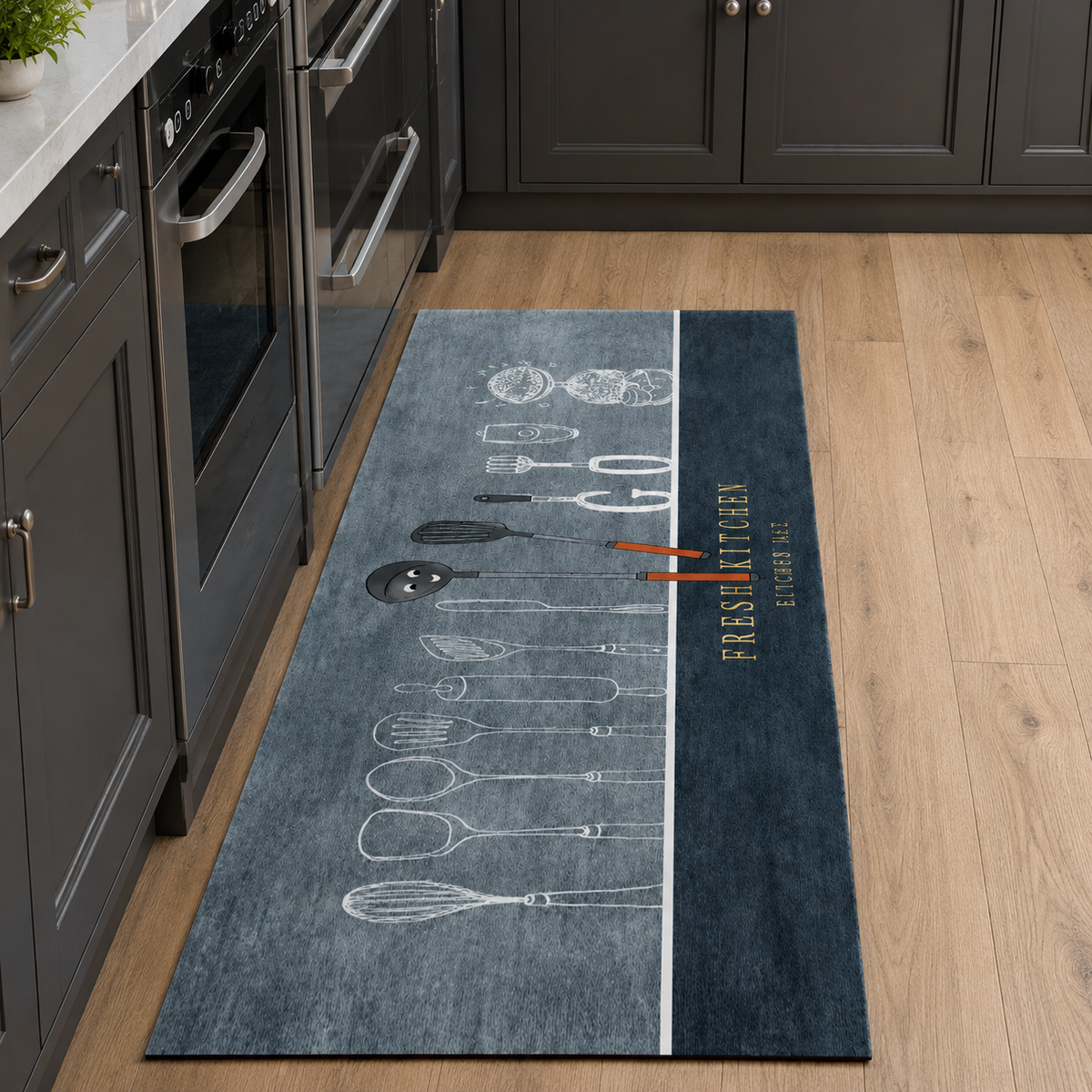 Tapis de cuisine | Bleu et gris