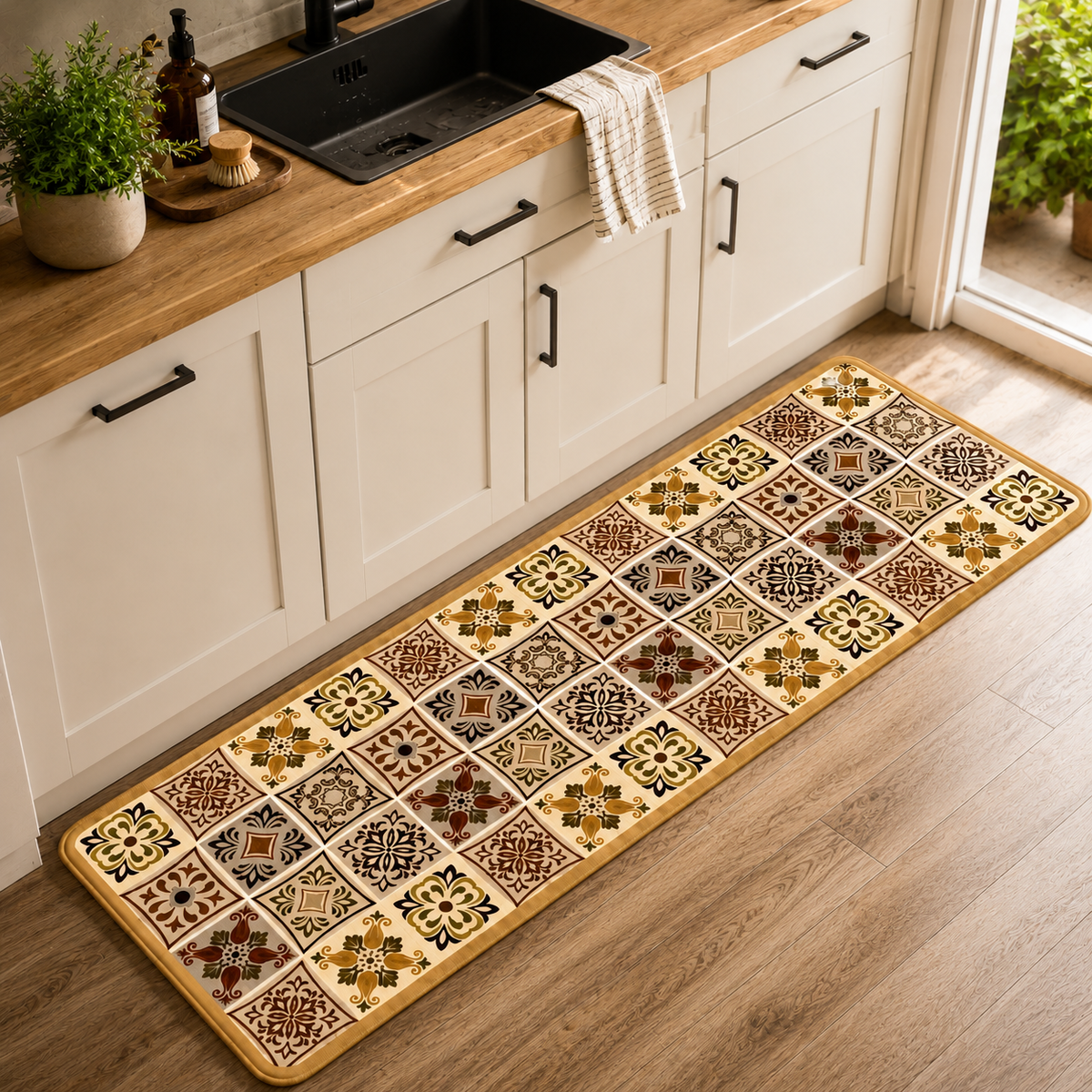 Tapis de cuisine | Carreaux floraux