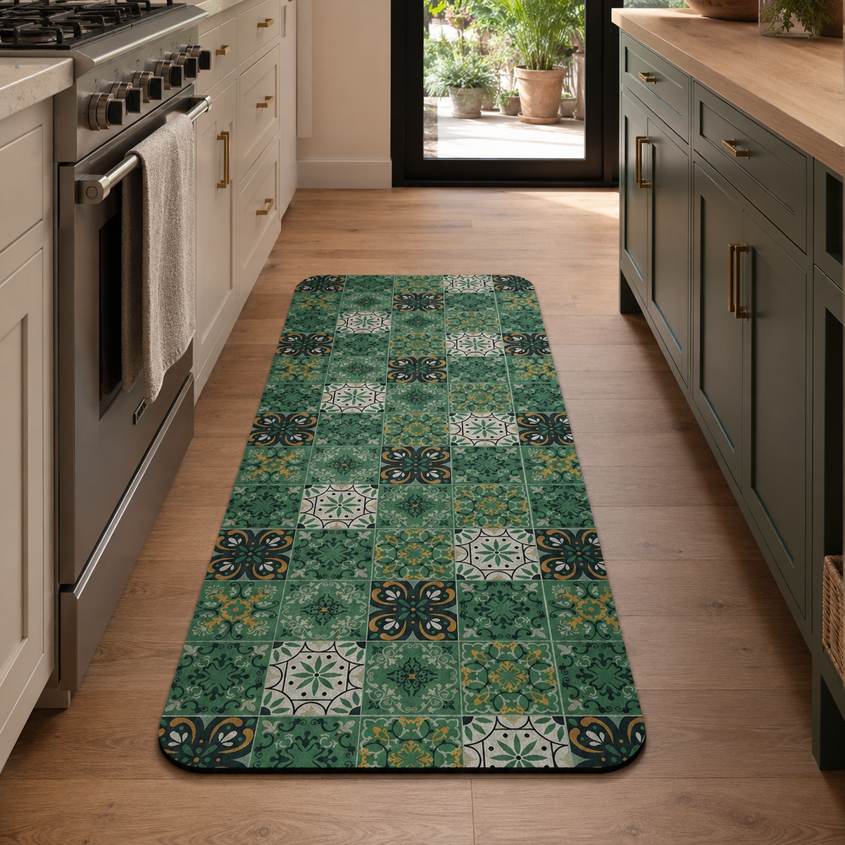 Tapis de cuisine | Carreaux verts