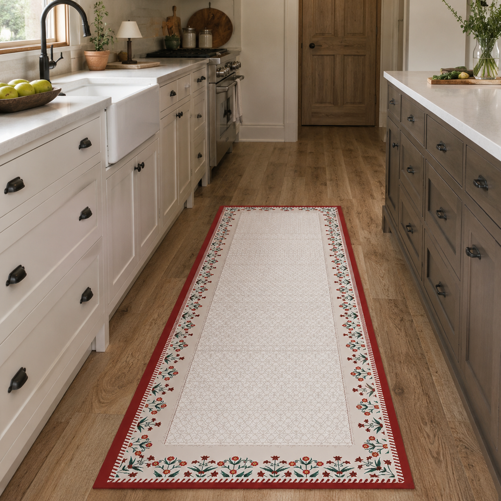 Tapis de cuisine | Floral rouge