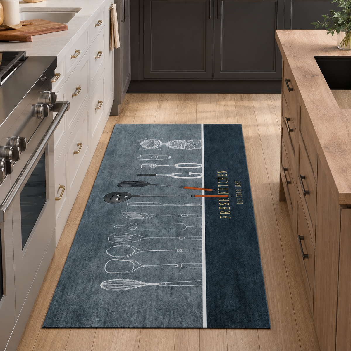 Tapis de cuisine | Bleu et gris