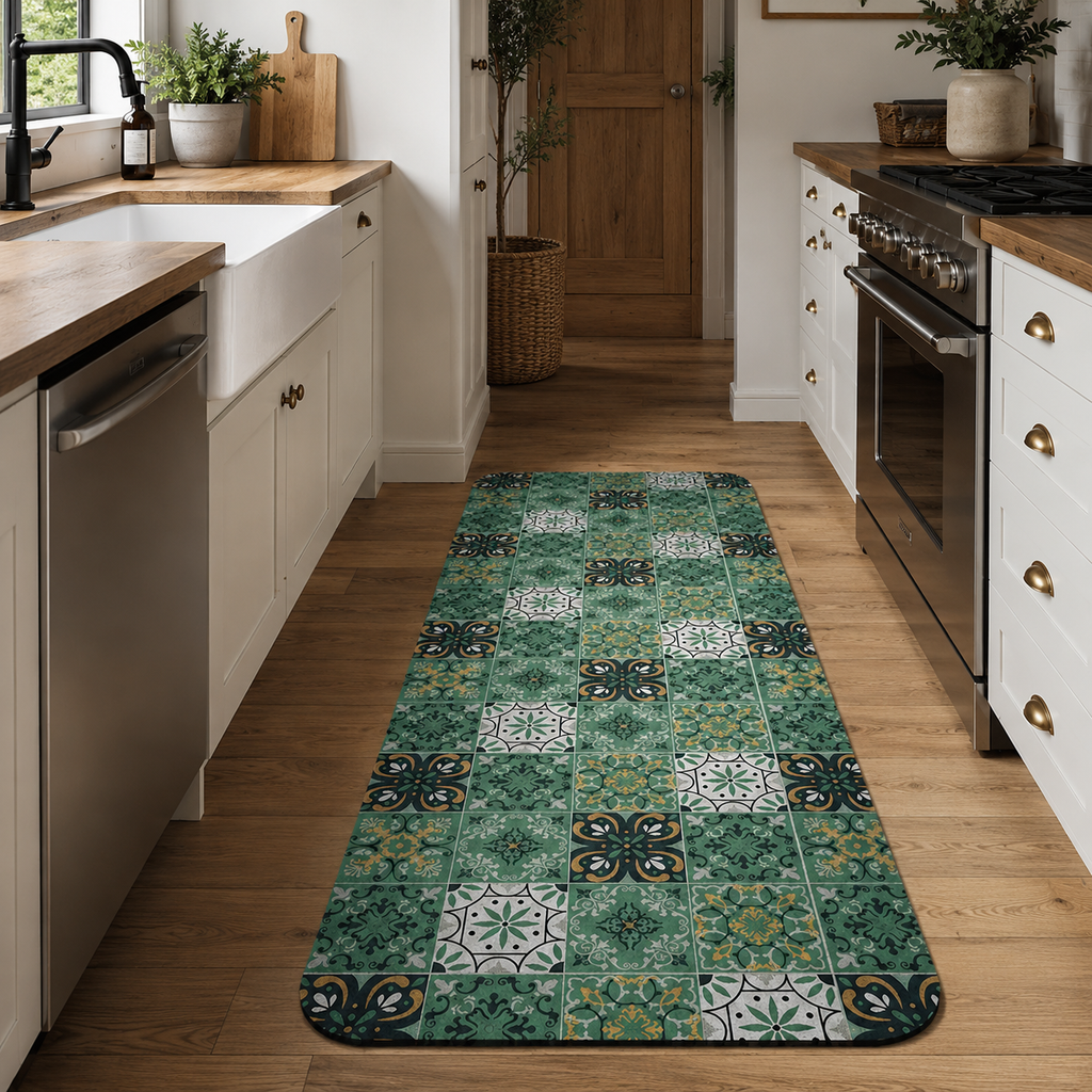 Tapis de cuisine | Carreaux verts