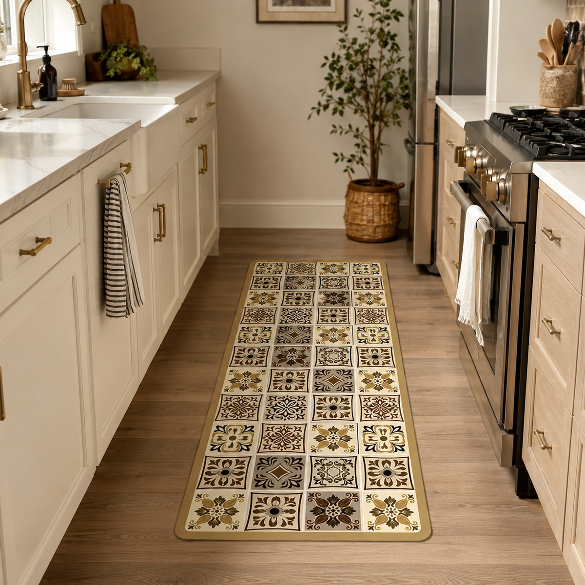 Tapis de cuisine | Carreaux floraux
