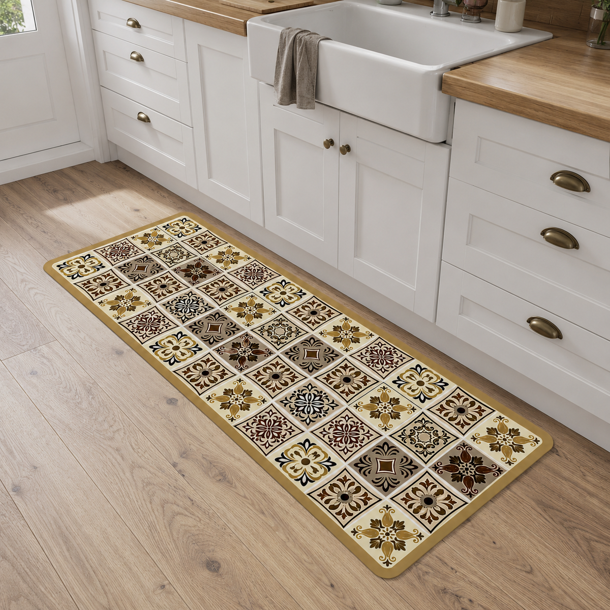 Tapis de cuisine | Carreaux floraux