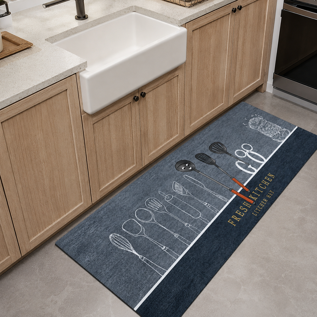 Tapis de cuisine | Bleu et gris