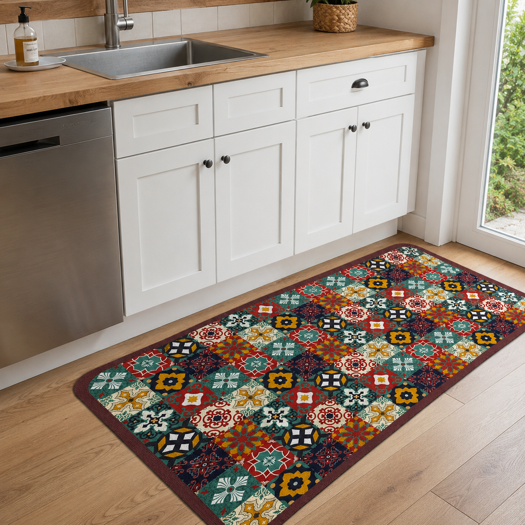 Tapis de cuisine | Carreaux colorés