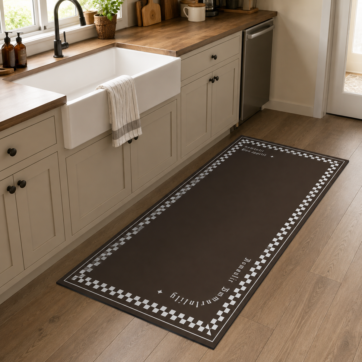Tapis de cuisine | Marron damier
