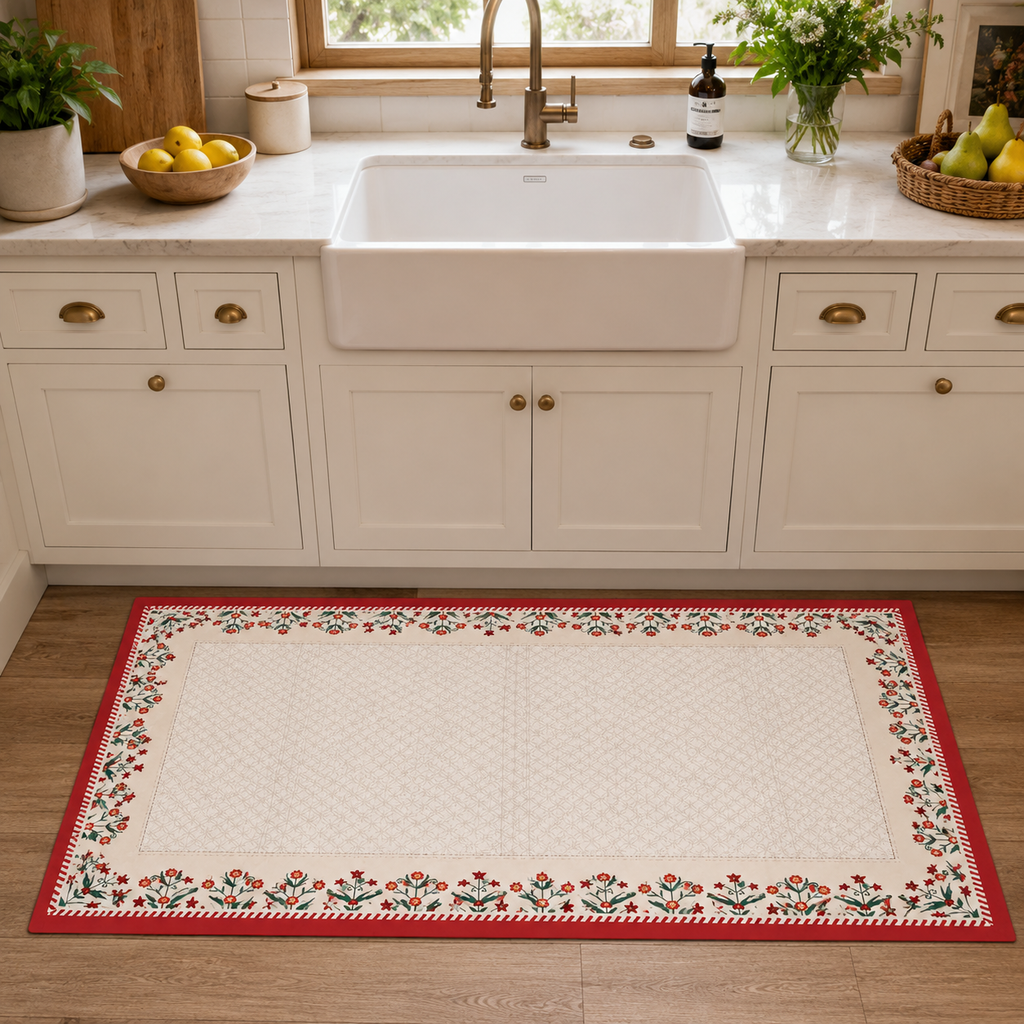 Tapis de cuisine | Floral rouge