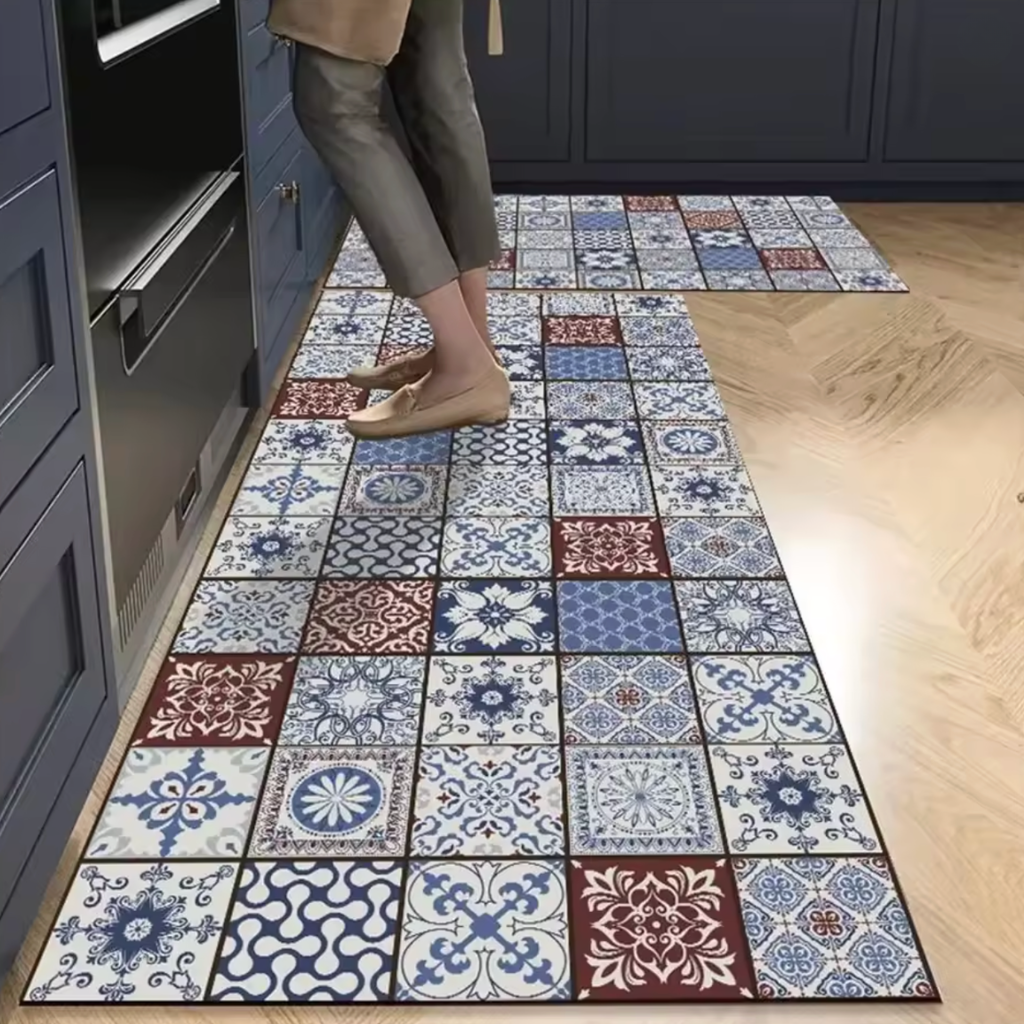 Tapis de cuisine antidérapant bleu