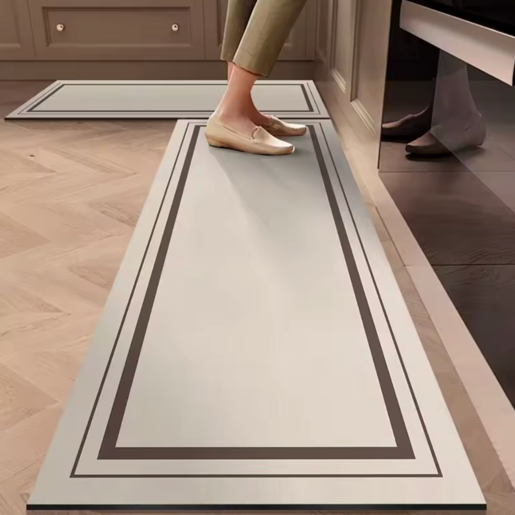 Tapis de cuisine antidérapant bordure marron