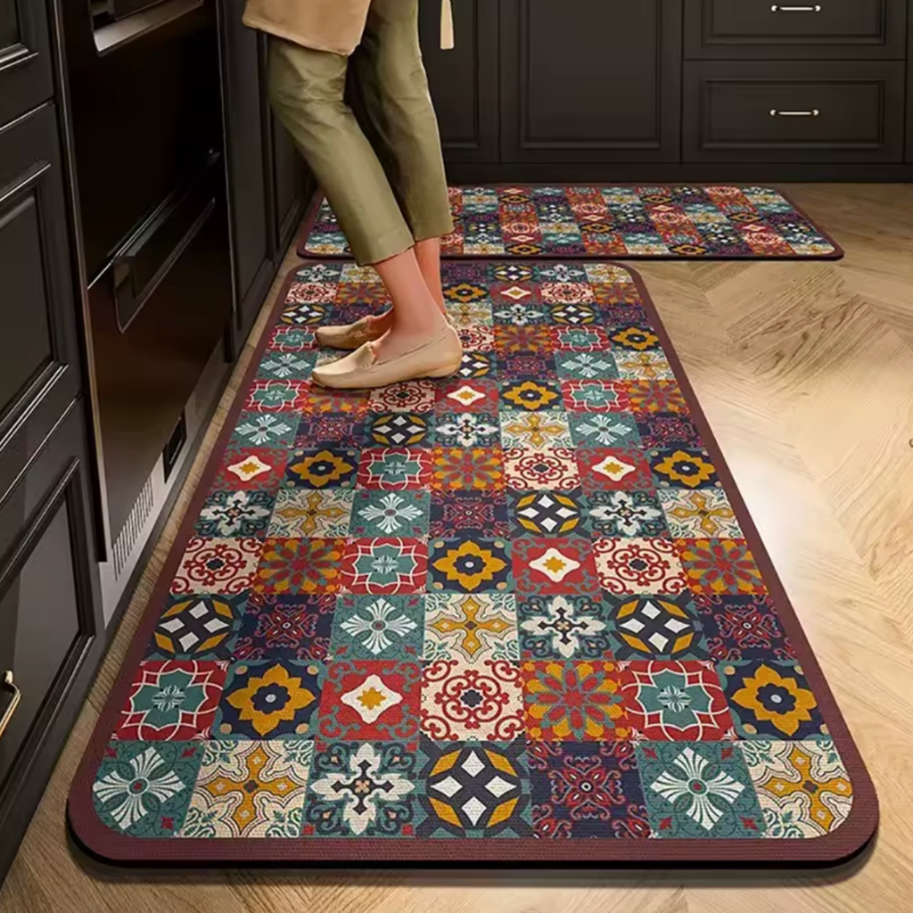 Tapis de cuisine antidérapant carreaux colorés