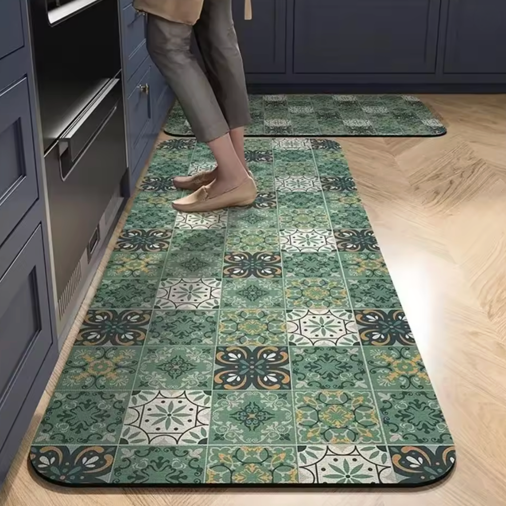 Tapis de cuisine antidérapant carreaux verts