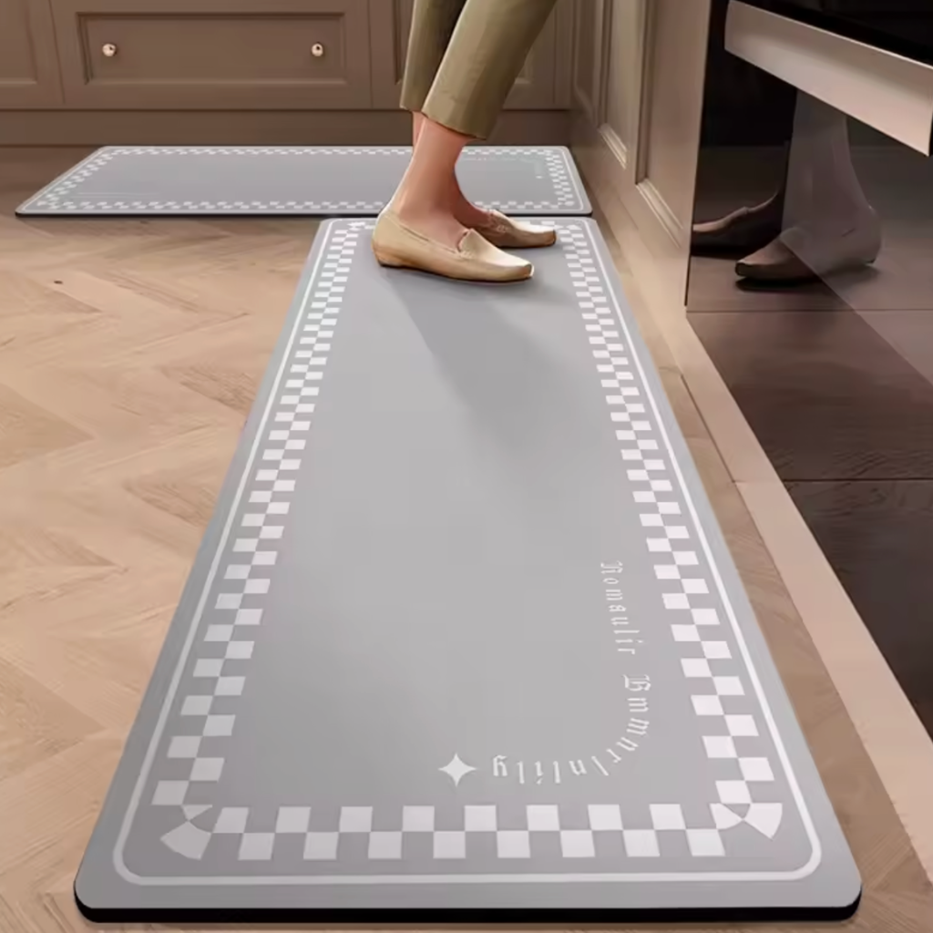 Tapis de cuisine antidérapant gris clair