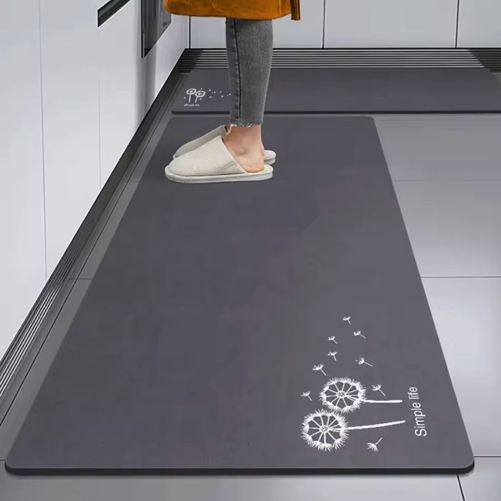Tapis de cuisine antidérapant gris pissenlit