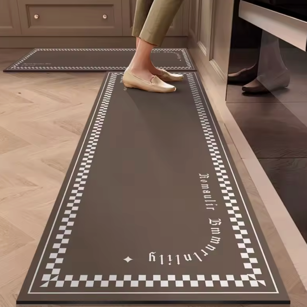Tapis de cuisine antidérapant marron damier