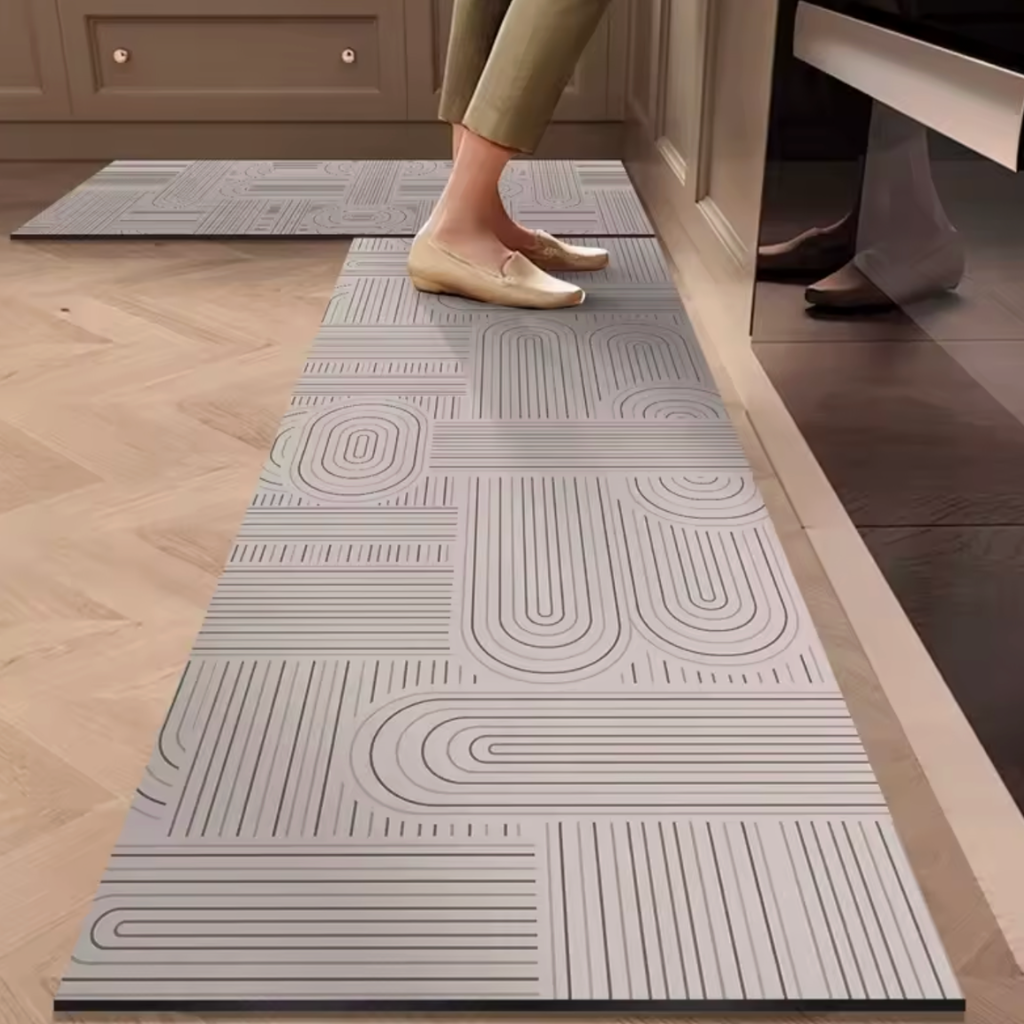 Tapis de cuisine antidérapant motif beige
