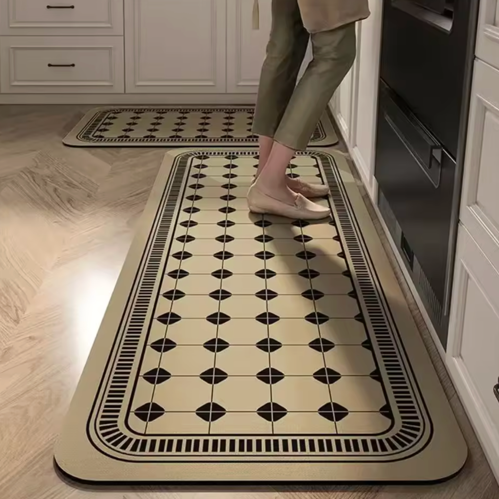 Tapis de cuisine antidérapant noir et beige
