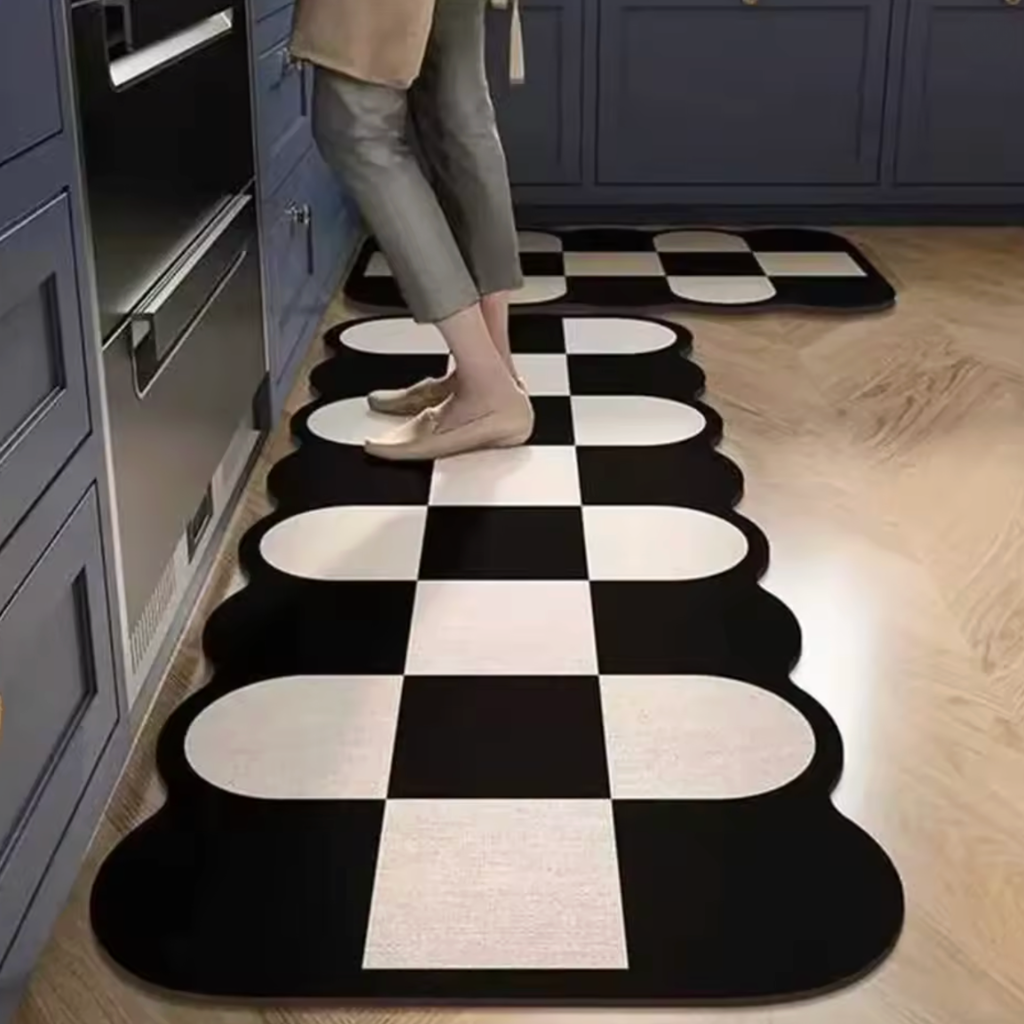 Tapis de cuisine antidérapant noir et blanc