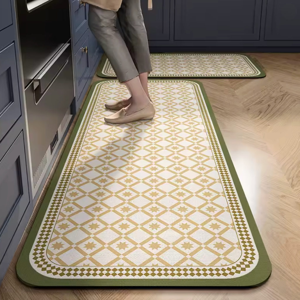 Tapis de cuisine antidérapant vert et jaune