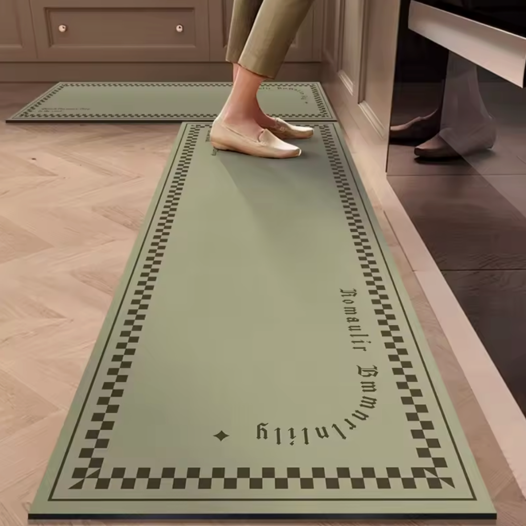 Tapis de cuisine antidérapant vert olive