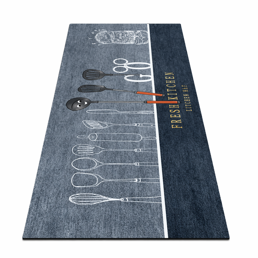 Tapis de cuisine bleu et gris 
