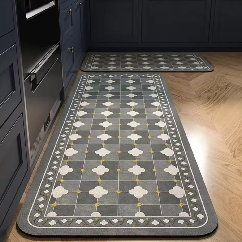 tapis de cuisine gris et blanc